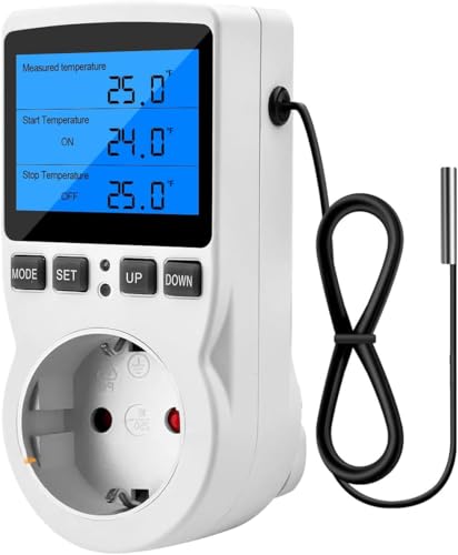 Digitaler Temperaturregler Steckdosen Heizung Kühlen Thermostat 250V mit Fühler Steckdose und Sonde LCD Bildschirm für Gewächshaus,Aquarium,Terrarium,Reptilien frostwächter Thermostat heizung Digitaler Temperaturregler Steckdosen Heizung Kühlen Thermostat 250V mit Fühler Steckdose und Sonde LCD Bildschirm für Gewächshaus,Aquarium,Terrarium,Reptilien frostwächter Thermostat heizung