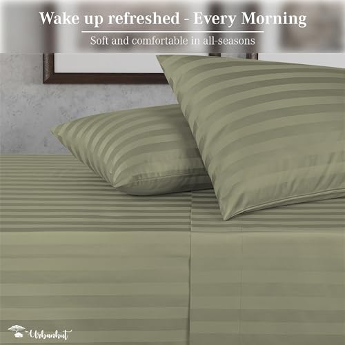 URBANHUT 800 Thread Count Egyptian Cotton Damask Striped Twin Size Sheets Set (4 Pc) - Ultra Soft & Smooth, Sateen Weave Twin Size Bed Sheets, Luxury Hotel Sheets with 16" Deep Pocket - Sage