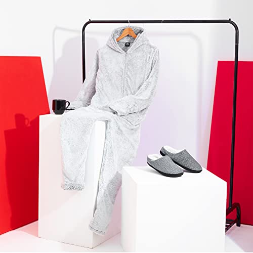 CityComfort Herren Overall Jumpsuit, One Piece Anzug Fleece Onesie Flauschig Einteiler Schlafanzug für Männer und Teenager Jungen M-3XL, Geschenke (XL, Grau Zweifarbiges)