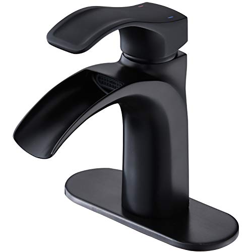 Exclusive Discount 90% Price Beati Matte Black Bathroom Vanity Faucet Waterfall Single Handle Faucet for Barthroom Sink 1 Hole Vessel Sink Faucet with Cover Plate