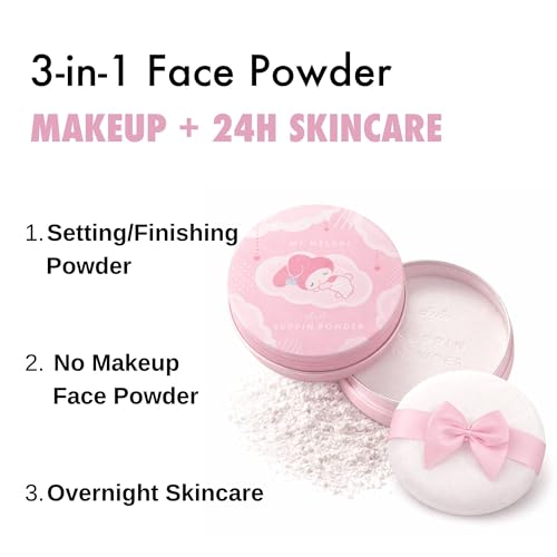 Image of Club Suppin Translucent Pressed Powder Makeup Foundation, Hydrating Matte Setting Powder, Loose Finishing Powder for Face with Shea Butter& Aloe, Overnight Japanese Skincare Powder | Sanrio MY MELODY