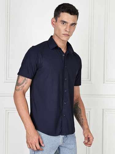 Image of Thomas Scott Men's | Premium | Spread Collar | Slim Fit | Short Sleeves | 4 Way Stretch | Coolmax | Knitted | Casual | Shirts for Men