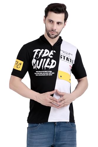 Short Sleeve Hooded T-Shirt, Black and White Color Block Design, ...