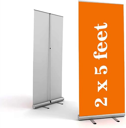 Retractable Roll up Banner Stand Display, 2 x 5 Feet, Metal Base, for Advertising, Trade show etc.