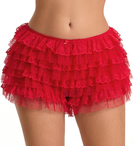 Image of NUFIWI Women Lolita Bloomers Ruffle Shorts Lace Cute Pumpkin Pants Sexy Boyshorts Layered Y2k Mini Shorts Pettipants