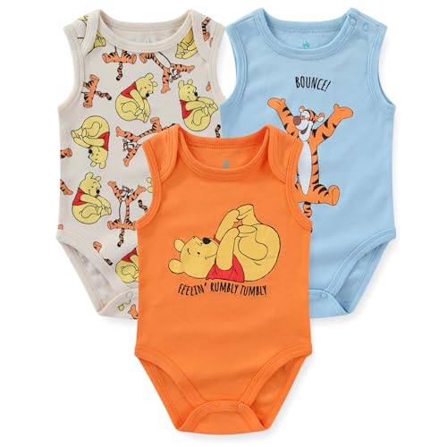 Disney Winnie the Pooh Tigger Baby Boys 3 Pack Sleeveless Bodysuit for Newborn and Infant
