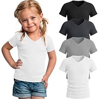 4-Pack Toddler Girls' Ribbed V-Neck Cotton T-Shirts