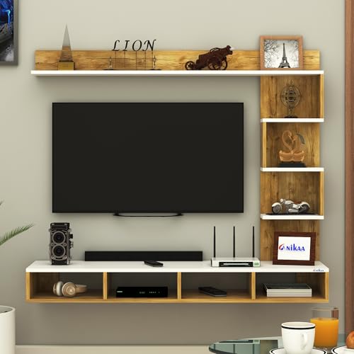 Image of Anikaa Laura Engineered Wood Wall Mount TV Unit /TV Stand /TV Cabinet /TV Entertainment Unit /Set Top Box Stand (Ideal for 43 Inch) (D.I.Y) (Gaintwood /White)