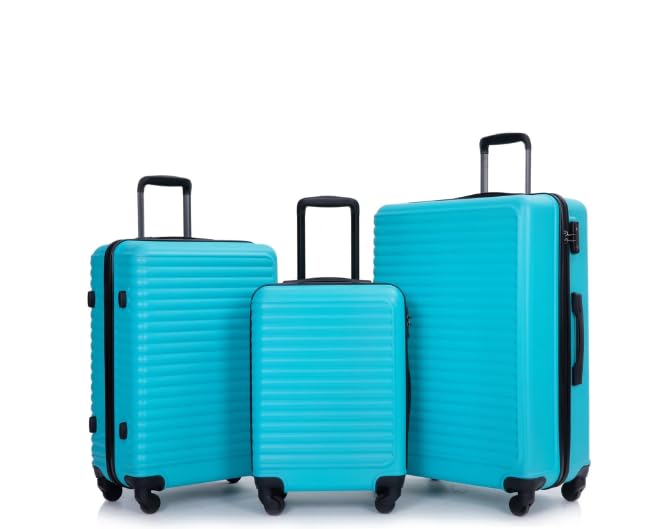 3 Piece Hardside Luggage Set Hardshell Lightweight Suitcase with Lock Spinner Wheels 20in 24in 28in (Light Blue)