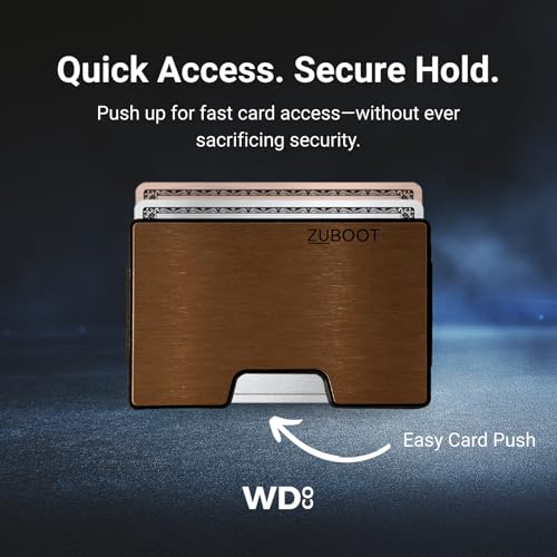 Copper-Colored RFID Wallet for Men – Slim Minimalist Metal Card Holder for Front or Back Pocket Removable Cash Clip + Cash Strap Included | Lightweight with Optional AirTag Compatibility (Dark Copper)3