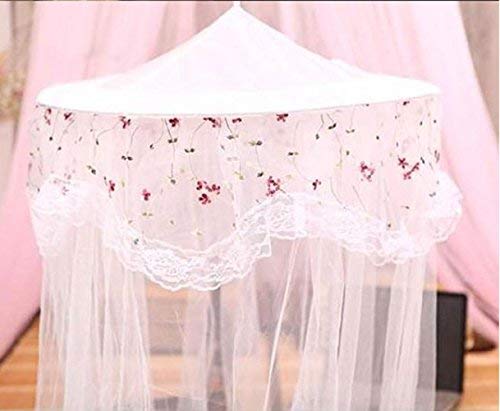 RuiHome Twin Full Queen Bed Hanging Mosquito Net Dome Lace Canopy with Hooked Screw, White Netting