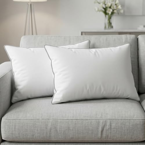 Image of AYKA Microfiber Cushion Filler Set of 2 (12x18 Inch) | Soft & Fluffy Sofa Cushions Inserts | Premium Polyester Fiber Throw Pillows for Sofa, Couch, Bed & Living Room Decor | White