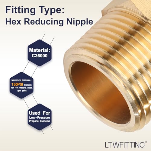 Tubería de latón hexagonal reductora LTWFITTING de alta durabilidad 3/4 x 1/2 4