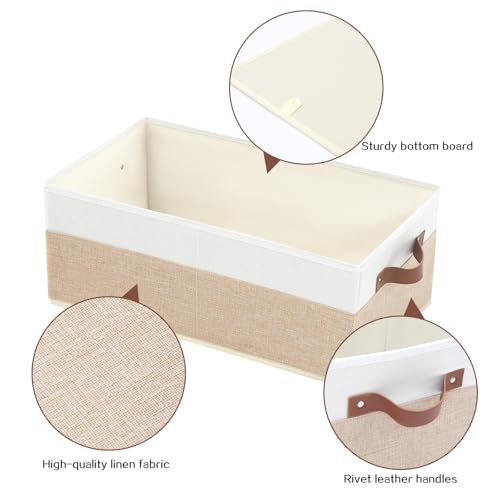 Closet Organizer Bins 3 Pack, Large Storage Bins for Shelves, Foldable Closet Storage Boxes Baskets with Leather Handles for Organizing Clothes, Sheets, Jeans, Toys, Books（Begie） by WGGWE - Image 4