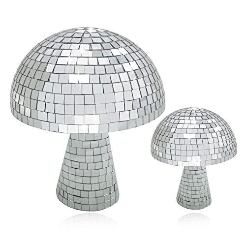 Disco Mushroom Ball Retro Reflective Silver Ball Light Creative Mirror Art Decorations For Home, Hotel, Stage, Party, Office, Room And Other Venues (银色2件套) #TOP24