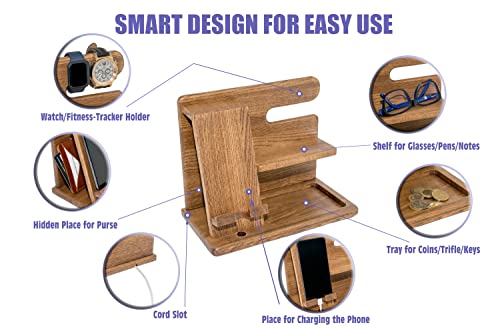 Pyproject Ash Wood Docking Station - Premium Nightstand Desk Organizer - Phone Charging Dock - Natural Wooden Stand Watch Key Holder Wallet - Men Gift For Gadgets #TOP1