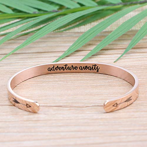 Adventure Awaits Cuff Bracelet Gifts For Nature Lover Graduation Travel Handmade Stainless Steel Metal Open Bangle Personalized Jewelry For Her #TOP3