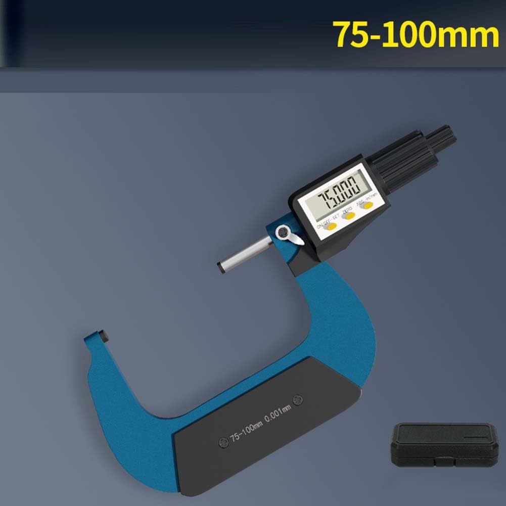 Micrometro digitale elettronico per esterni, spessore 0,001 mm, in lega di acciaio al carbonio, strumento di misurazione della testa per officina e metrologia (75-100 mm)
