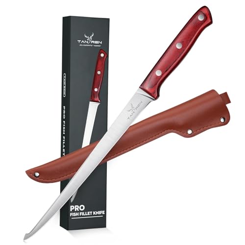 TAN REN Fillet Knife 9 inch, Professional Stainless Steel Fishing Knife for Filleting with Full Tang Ergonomic Handle, Fishing Gift for Men