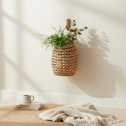 Panier de fleurs naturelles suspendu en osier pour rangement mural - 7