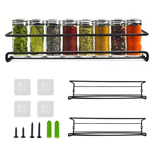 Zatixbu 2 Pack Especiero Pared, Sin Taladro Especieros para Cocina, Spice Rack para Condimentos Cocina Armario Baño, Negro
