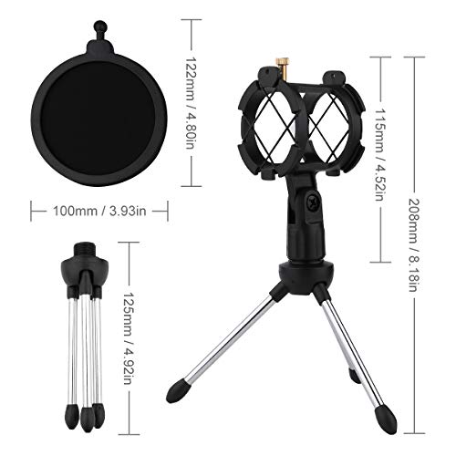 Dreokee Desktop Mic Stand, Microphone Stand Desk Tripod Stand With Shock Mount Portable Mic Holder And Double-Non-Slip Feet Net Wind Screen Pop Filter For Instruments Voice Overs Recording Studio #TOP1