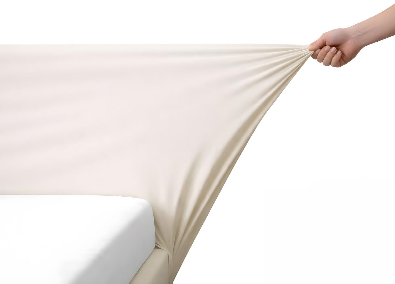 BIANCHERIAWEB Vestiletto Giroletto Effetto Velluto Estensibile Tinta Unita MOD. Perfetto Matrimoniale Panna