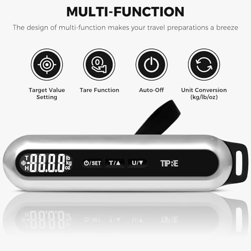 TIPRE Travel Luggage Scale 110lb Digital Suitcase Scale Portable Weight Scale Handheld Baggage Scale High Precision Stainless Steel Luggage Scale Carry-on Weight Scale Lightweight Travel Tool - Thumbnail 2