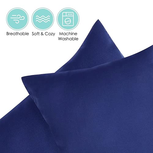 Toddler Travel Pillowcases Set Of 2, 14X20- Fits Pillows Sized 12X16, 13X18 Or 14X19, 100% Silky Soft Microfiber, Envelope Closure Machine Washable Kids Pillow Cases, White (Navy Blue) #TOP2