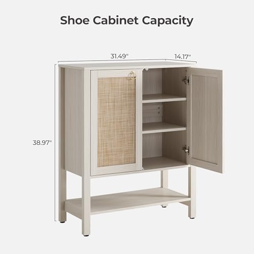 Image of SICOTAS Shoe Storage Cabinet for Entryway - 5 Tier Rattan Entry Shoe Organizer Cabinet with Shelves & Doors, 2 Pieces Farmhouse Boho Shoe Rack for Hallway, Living Room, Closet (White Cream Oak)