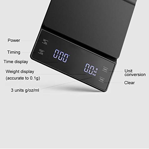 Waga Kuchenna Elektroniczny Elektroniczny Elektroniczny 3 kg / 0.1g Skala kawy z timerem Wysoka precyzja LED Elektroniczna Cyfrowa Skala Kuchnia (Color : White)