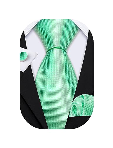 Image of Barry.Wang Plain Men Silk Ties Extra Long Satin Necktie for Wedding Business Handkerchief Cufflinks Set Solid Colors