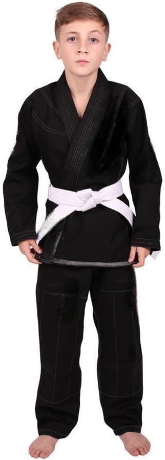 Kids Animal Jiu Jitsu Gi, 425GSM Jacket, Twill BJJ Pants, and White Belt, Black, M00