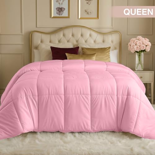Image of Utopia Bedding Comforters Queen Size, All Season Duvet Insert, Down Alternative Box Stitched Bed Comforter with Corner Tabs, Machine Washable (Pink)