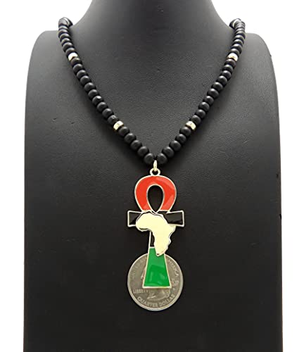 Ankh Cross with Africa Map 6mm/30" Wooden Beads Hip Hop Chain Fashion Necklace RC4390 (Gold)4