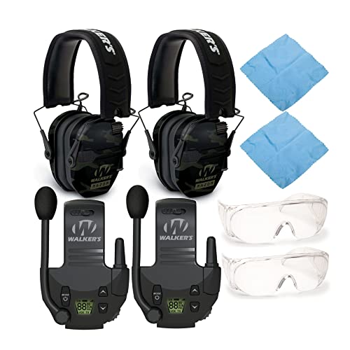 Walkers Razor Slim Electronic Muff (MultiCam Camo Gray) (2-Pack), Walkie Talkie Attachment (2-Pack), Sport Shooting (2-Pack), and Microfiber Cleaning Cloth (2-Pack) (8 Items) - Walker's