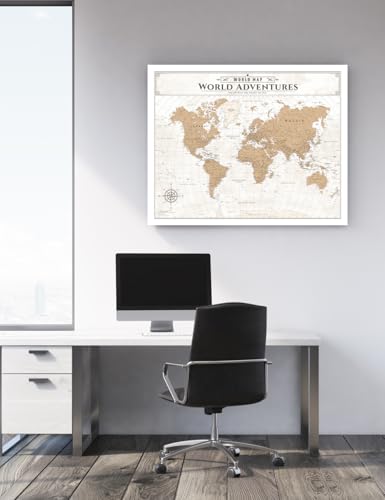 Image of IPIC - Vintage World Map Canvas Wall Art, Large Travel Map Print for Home, Office, or Study, Push Pin Map Decor for Travel Lovers, Ready to Hang
