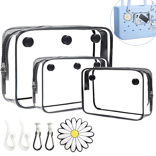 SYTRANREIN 8 Packs Bogg Bag Accessories Set, Clear Inserts Pouch, Hooks & Flower Charm Compatible with Various Bogg Bag Beach Tote Bag,Travel Makeup Clean Toiletry Brush Organizer Cosmetic Storage