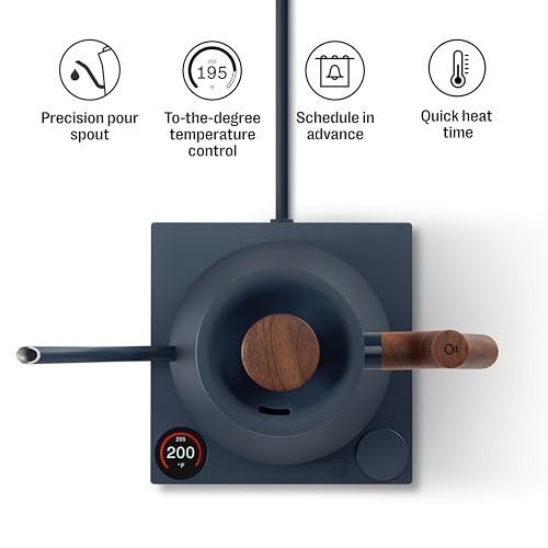 Image of Fellow Stagg EKG Pro Electric Gooseneck Kettle for Pour-Over Coffee & Tea | Precise Temp Control, Quick Heating, Stainless Steel, Brew Timer, Scheduling, Walnut Handle, Stone Blue, 0.9 Liter