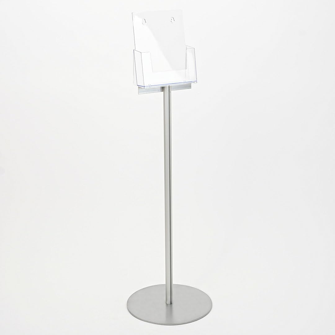 Danieli - Porta Depliant da Terra in Acrilico Trasparente A4 con 1 tasca, per Riviste e Brochure. Porta Volantini Resistente da Utilizzare come Espositore per Ufficio e Negozi. (Alluminio Silver)