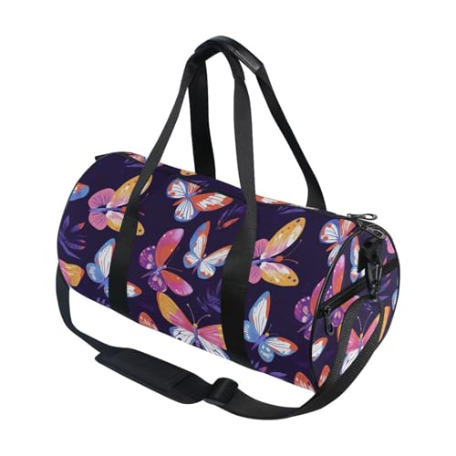 Butterfly Sports Duffel Bag Barrel Gym Bag with Adjustable Shoulder Strap, Spacious Main Compartment Side Pockets and Full Print Design for Fitness Travel and Sports
