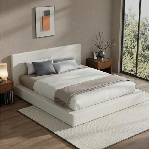 Image of RECCI AirFrame King Size Bed Frame with Headboard, Cloud Upholstered Platform Bed Frame, 5 Inch Foam Cushioned, No Box Spring, Easy Assembly(Cream Boucle)