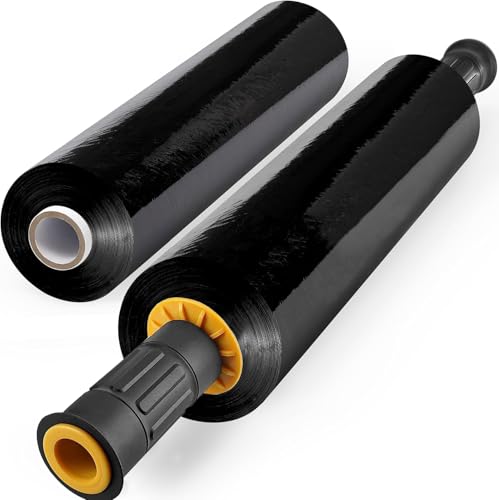2 Rollen Schwarze Stretchfolie mit Griffen 38 1 cm x 300 m Schrumpffolie Umzugsfolie Lieferanten 60 Gauge Kunststofffolie für Palettenverpackung Versand und Oberflächenschutz (A2)