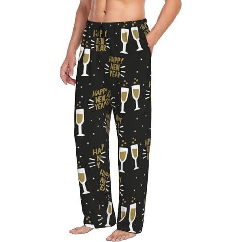 Buewutiry Happy New Year Mens Pj Pants,Soft Men Lounge Pants,Mens Pajama Pants Bottoms,Sleep Pants For Men Black