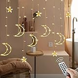 lichtervorhang innen fenster sterne ⭐️🌛[Fernbedienung und Timing-Funktion]: Die effektive Empfangsreichweite beträgt 3 Meter, die von einer drahtlosen Fernbedienung gesteuert wird.Die Fernbedienung enthält drei Tasten: Schalter (ON/OFF), Helligkeitseinstellung und Timing-Funktion. Durch Drücken der Taste “TIMER“ kann die strombetriebene LED-Lichterkette für 6 Stunden ein- und für 18 Stunden ausgeschaltet werden. Eine solche humanisierte Funktion bringt Komfort in Ihre Heimdekoration.