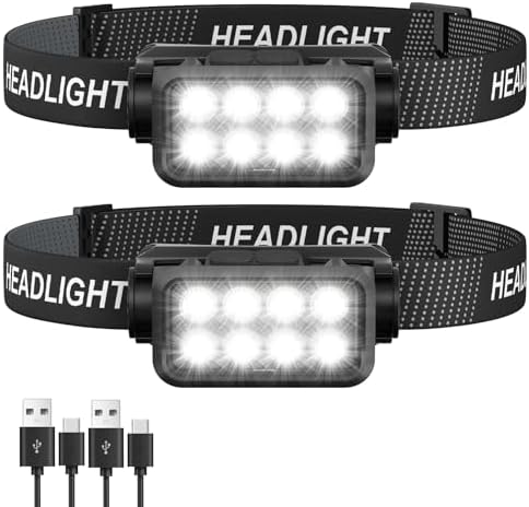 Sogdeco Rechargeable Headlamp, 8 LED Bright Head Lamp Headlight Flashlight