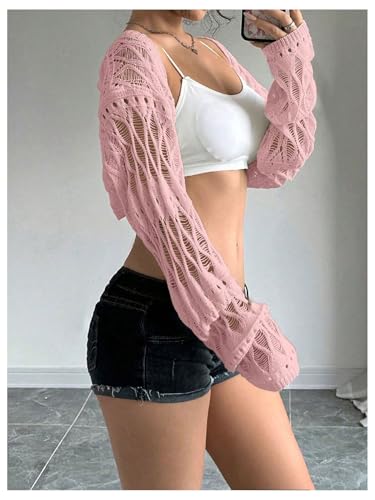 Image of Verdusa Crochet Cropped Shrugs For Women Y2K Lightweight Cardigan Bolero Shrug Hollow Out Knit Top