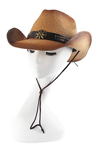Melesh Adult Sun Straw Western Cowboy Hat Colored (Light Coffee) #TOP2