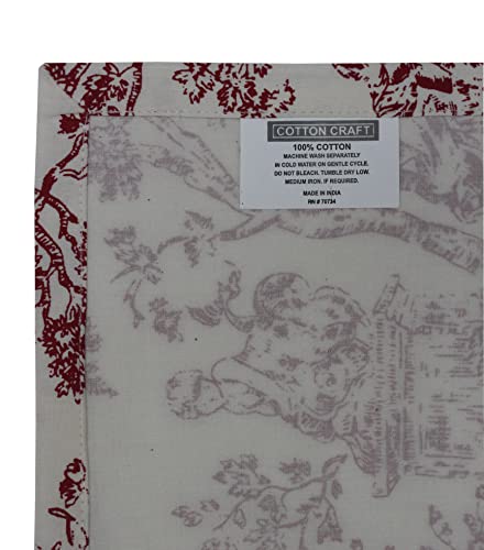 Cotton Craft Cloth Napkin - Set Of 12-100% Cotton Soft Reusable Napkin -Country French Toile Dinner Napkin - Spring Summer Christmas Thanksgiving Holiday Birthday Party Gift Table Napkin -18X18- Red #TOP4