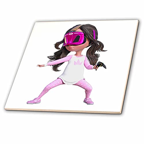 3dRose Boehm Graphics Cartoon - Virtual Girl Using Interactive Goggles - Tiles (ct_357663_4)